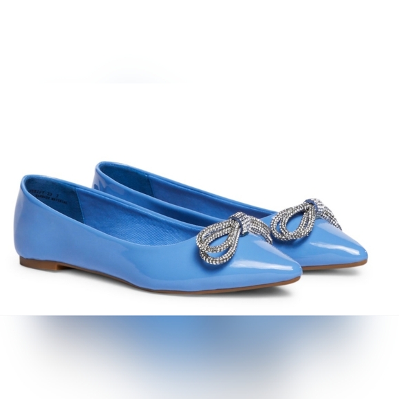Pointed Flats Vegan Leather Rhinestone Bow Women’s Flats Patent Blue 7 NWT - Picture 4 of 4
